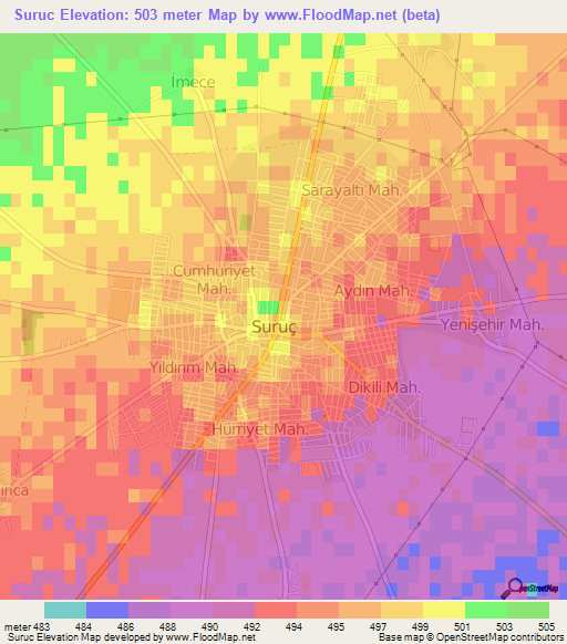 Suruc,Turkey Elevation Map