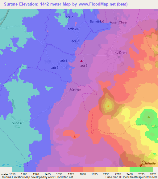 Surtme,Turkey Elevation Map