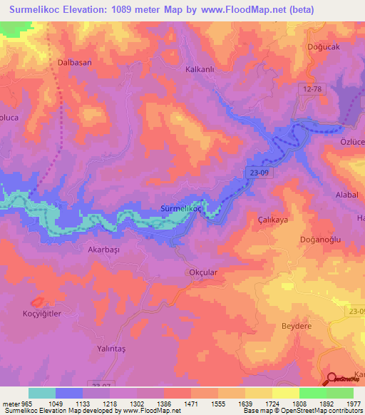 Surmelikoc,Turkey Elevation Map