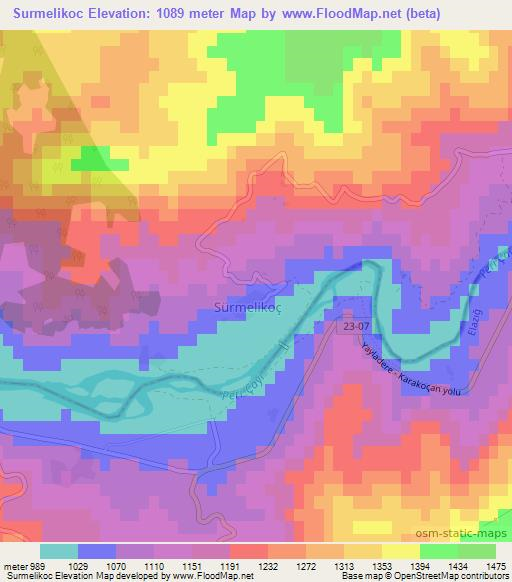 Surmelikoc,Turkey Elevation Map