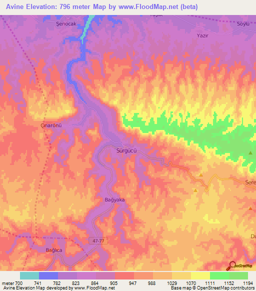 Avine,Turkey Elevation Map