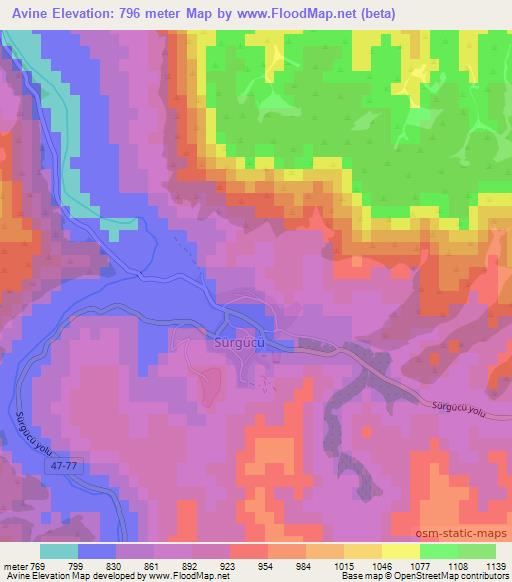 Avine,Turkey Elevation Map