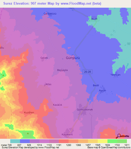 Surez,Turkey Elevation Map