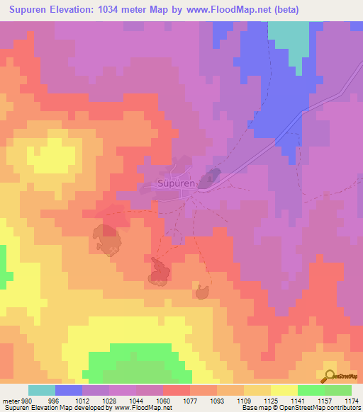 Supuren,Turkey Elevation Map