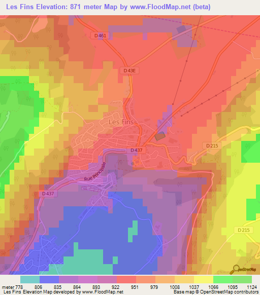 Les Fins,France Elevation Map