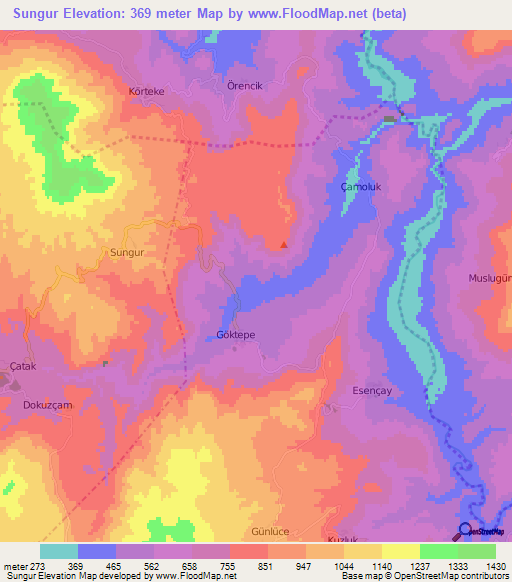 Sungur,Turkey Elevation Map