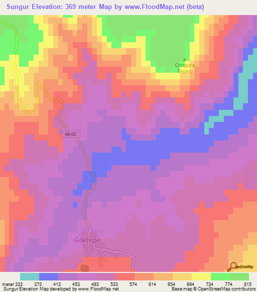 Sungur,Turkey Elevation Map