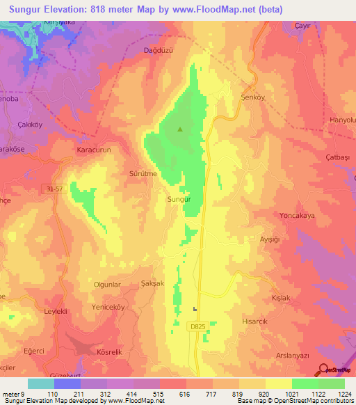 Sungur,Turkey Elevation Map