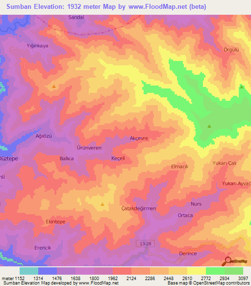 Sumban,Turkey Elevation Map