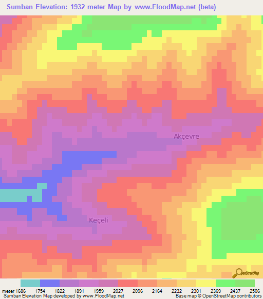 Sumban,Turkey Elevation Map