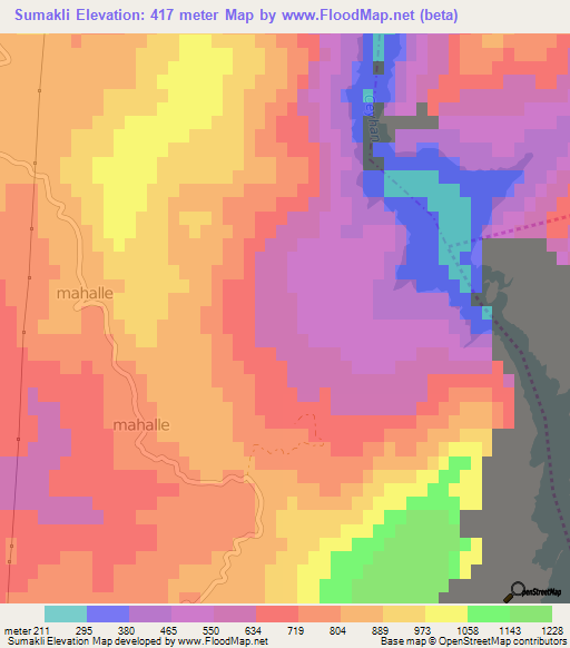 Sumakli,Turkey Elevation Map