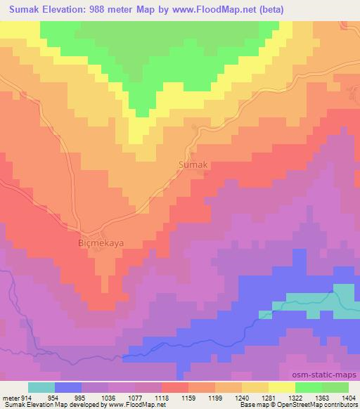 Sumak,Turkey Elevation Map