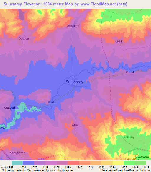 Sulusaray,Turkey Elevation Map