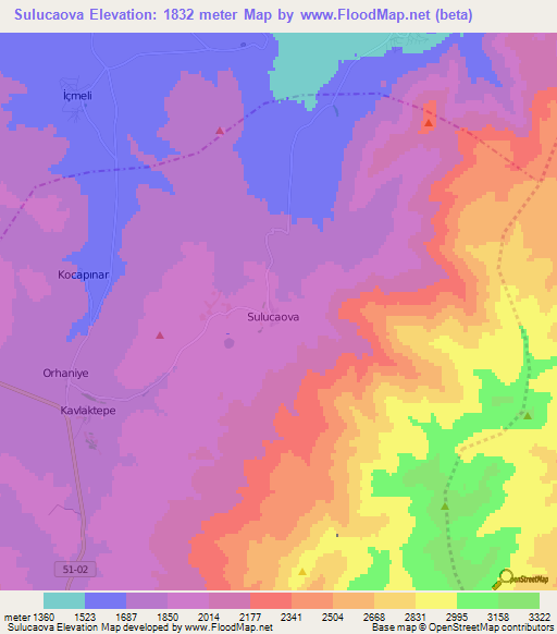 Sulucaova,Turkey Elevation Map