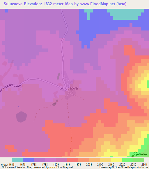 Sulucaova,Turkey Elevation Map