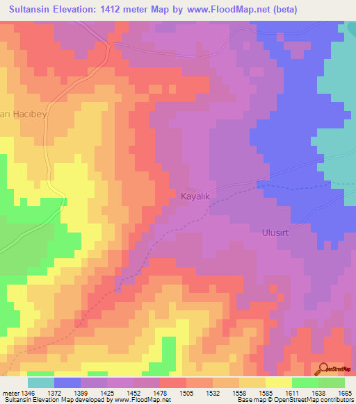 Sultansin,Turkey Elevation Map