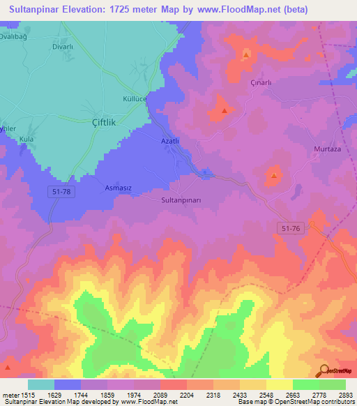 Sultanpinar,Turkey Elevation Map