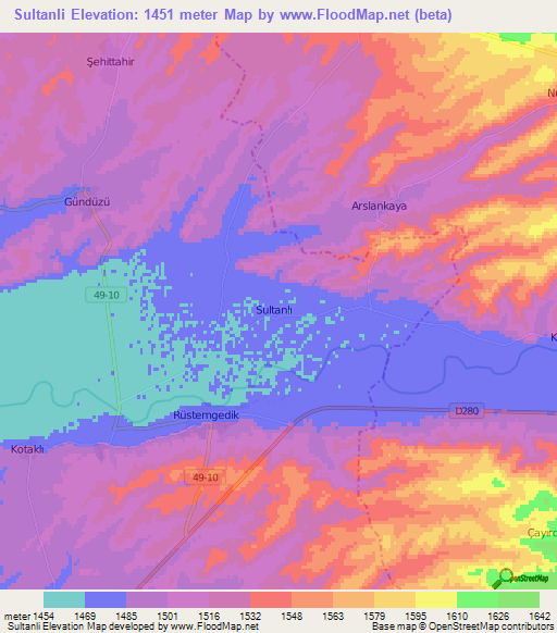 Sultanli,Turkey Elevation Map