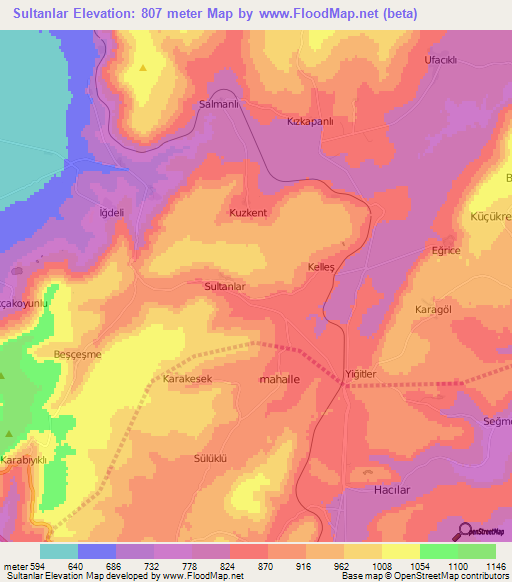 Sultanlar,Turkey Elevation Map