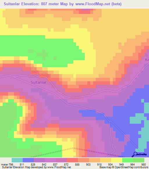 Sultanlar,Turkey Elevation Map