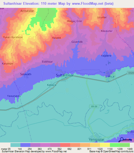 Sultanhisar,Turkey Elevation Map