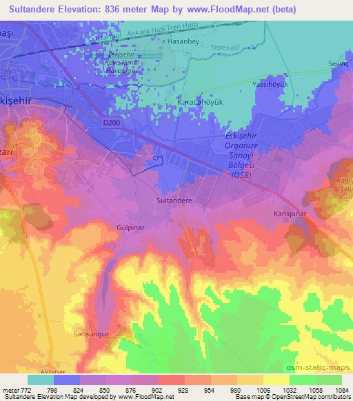 Sultandere,Turkey Elevation Map