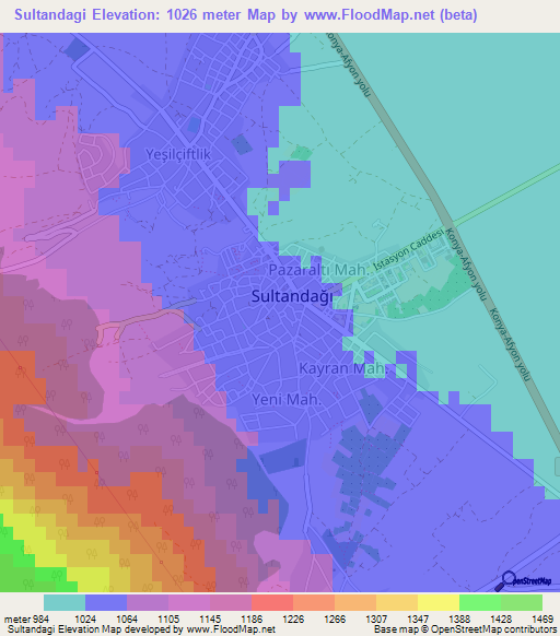 Sultandagi,Turkey Elevation Map