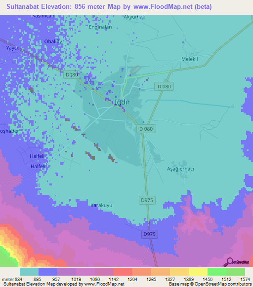 Sultanabat,Turkey Elevation Map