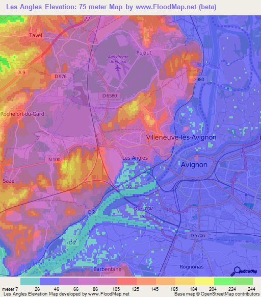 Les Angles,France Elevation Map