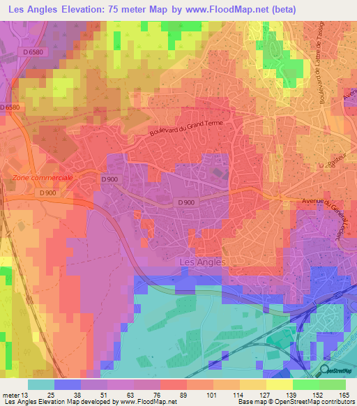 Les Angles,France Elevation Map