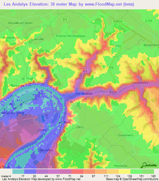 Les Andelys,France Elevation Map