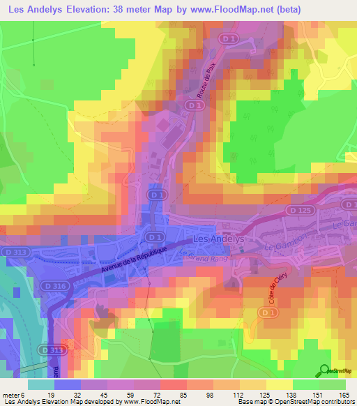 Les Andelys,France Elevation Map