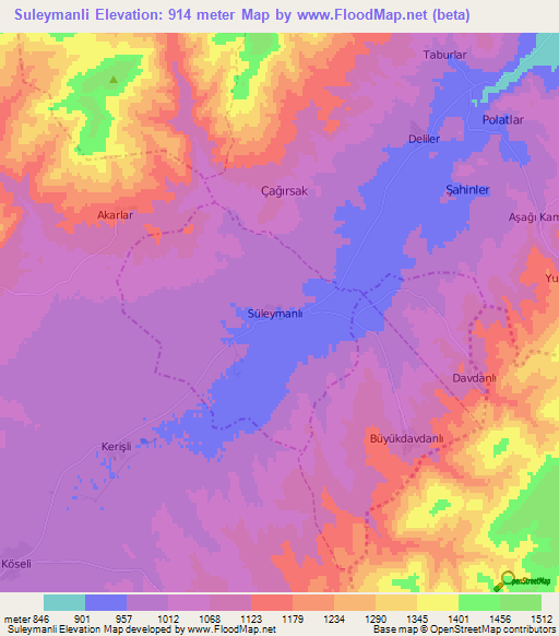 Suleymanli,Turkey Elevation Map