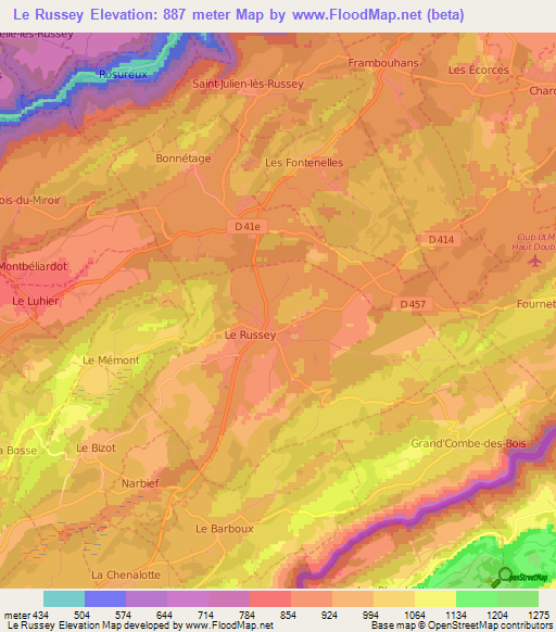 Le Russey,France Elevation Map