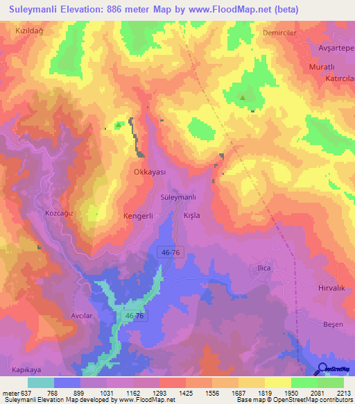 Suleymanli,Turkey Elevation Map