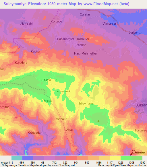 Suleymaniye,Turkey Elevation Map