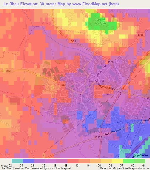 Le Rheu,France Elevation Map