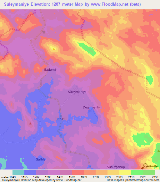 Suleymaniye,Turkey Elevation Map