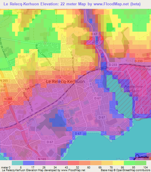 Le Relecq-Kerhuon,France Elevation Map