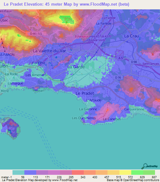 Le Pradet,France Elevation Map