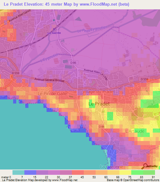 Le Pradet,France Elevation Map