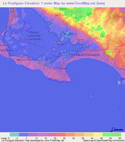 Le Pouliguen,France Elevation Map