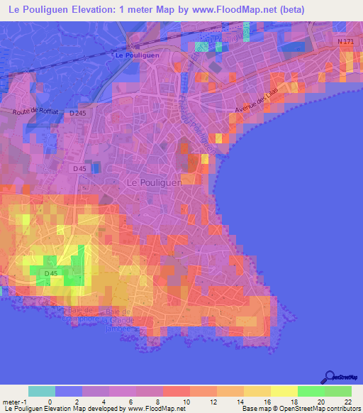 Le Pouliguen,France Elevation Map