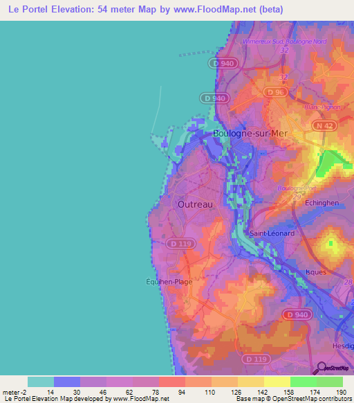 Le Portel,France Elevation Map