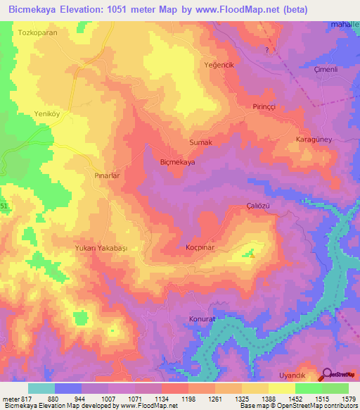 Bicmekaya,Turkey Elevation Map