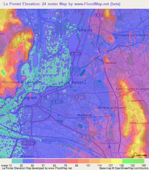 Le Pontet,France Elevation Map