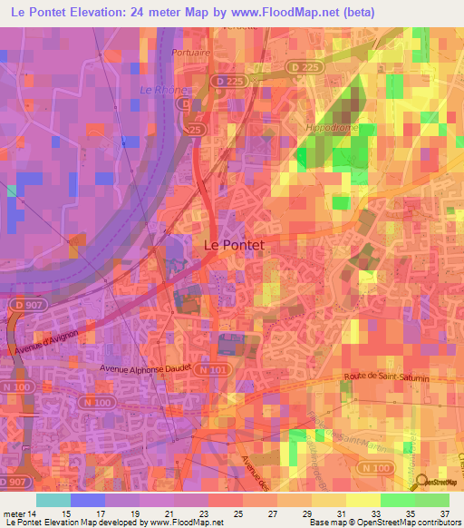 Le Pontet,France Elevation Map