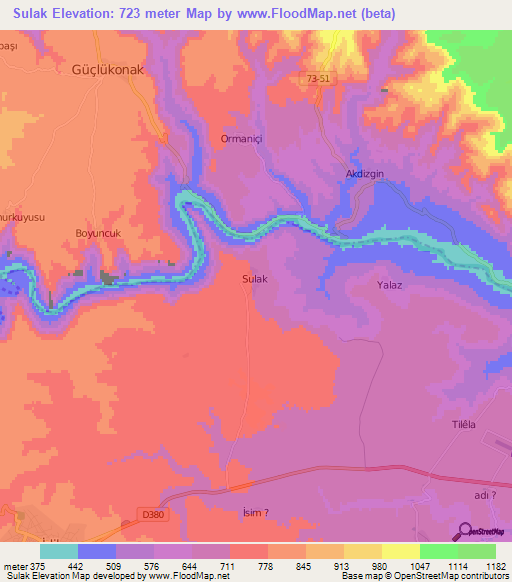 Sulak,Turkey Elevation Map