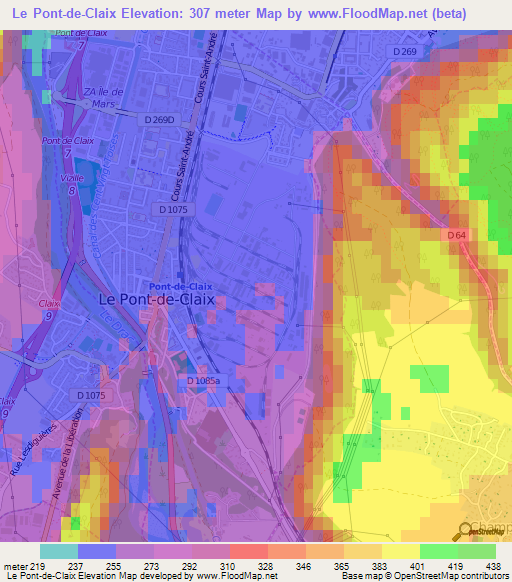 Le Pont-de-Claix,France Elevation Map