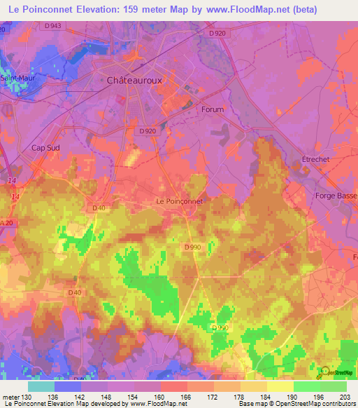 Le Poinconnet,France Elevation Map
